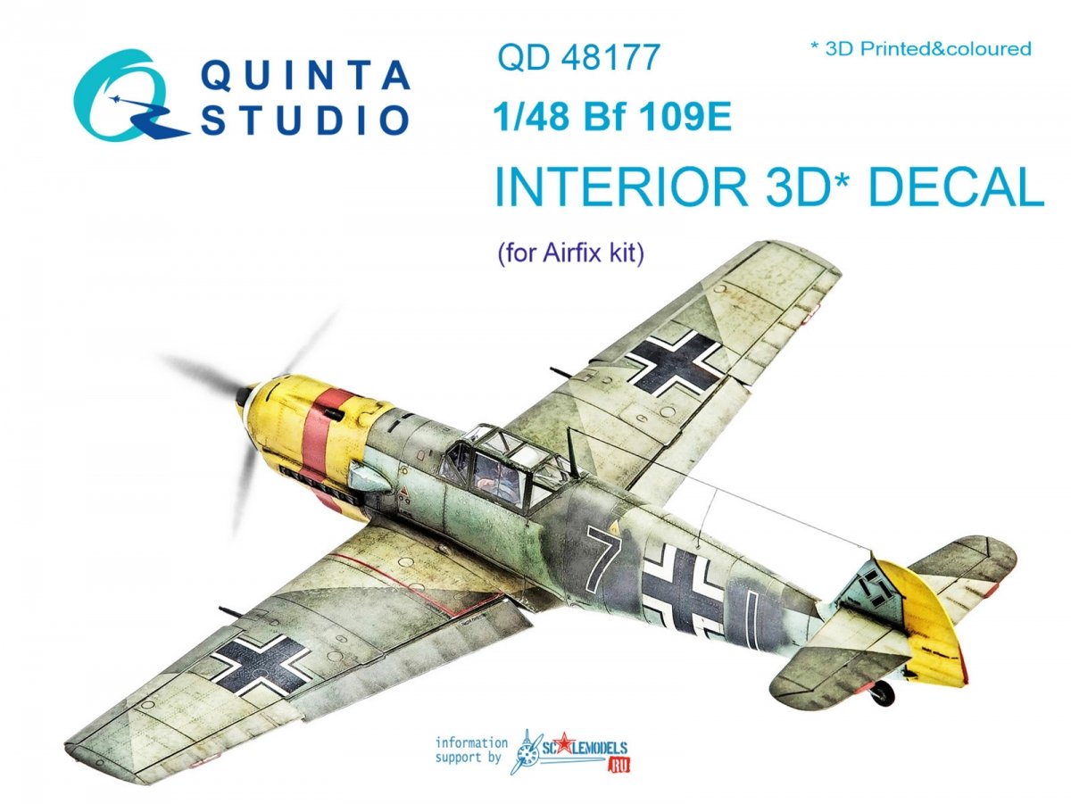 Quinta Studio QD48177 Bf 109E 3D-Printed &amp; colored Interior on decal paper (for Airfix kit) 1/48