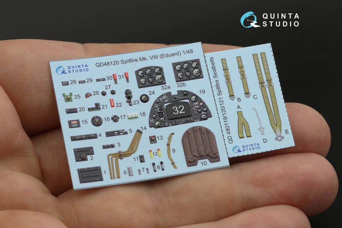 Quinta Studio QD48120 Spitfire Mk.VIII 3D-Printed &amp;amp; colored Interior on decal paper (Eduard) 1/48 – image 2