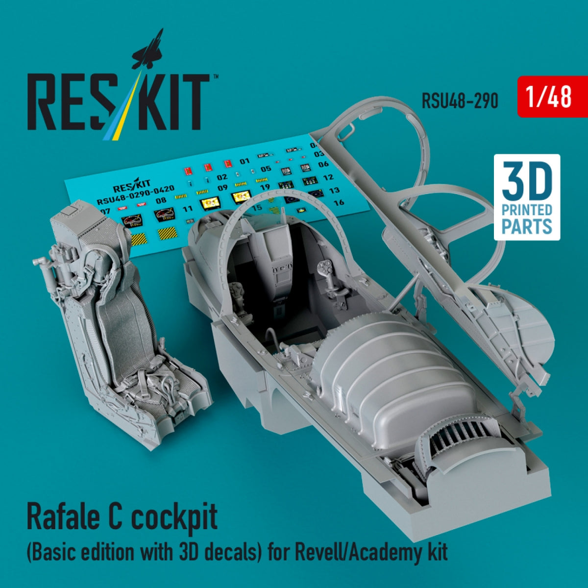 RESKIT RSU48-0290 Rafale C cockpit (Basic edition with 3D decals) for Revell/Academy kit (3D printed) 1/48 – immagine 2