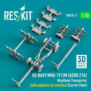 RESKIT RSK35-0011 US NAVY MHU-191/M (AERO 21A) Munitions Transporter (with adapters for missiles) (Carrier Fleet) (3D Printed model kit) 1/35 – immagine 4