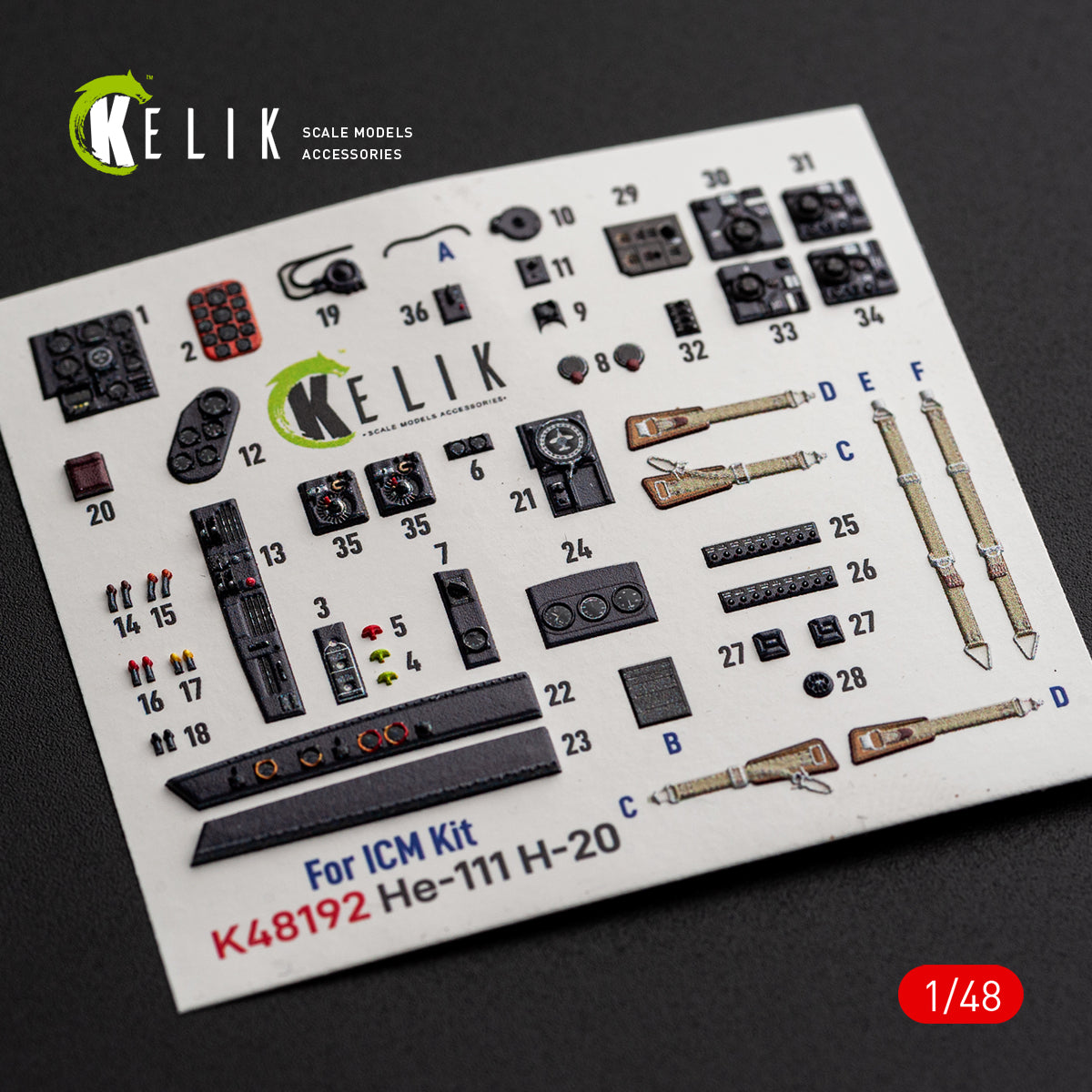 KELIK K48192 He-111 H-20 - interior 3D decals for ICM kit 1/48