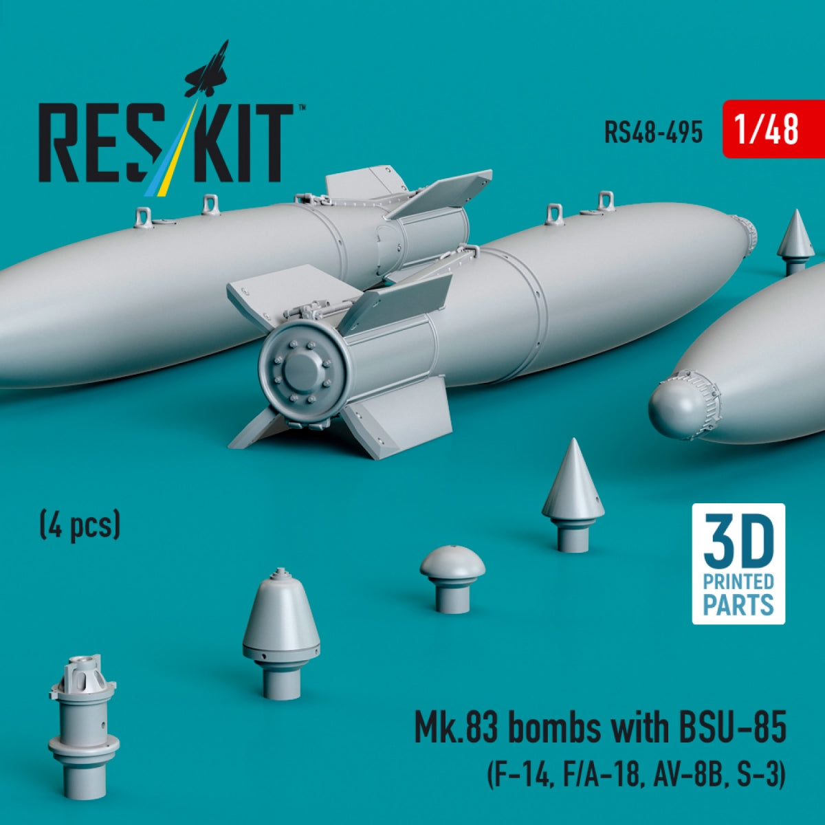RESKIT RS48-0495 Mk.83 bombs with BSU-85 (4 pcs) (3D printed) 1/48 – immagine 2