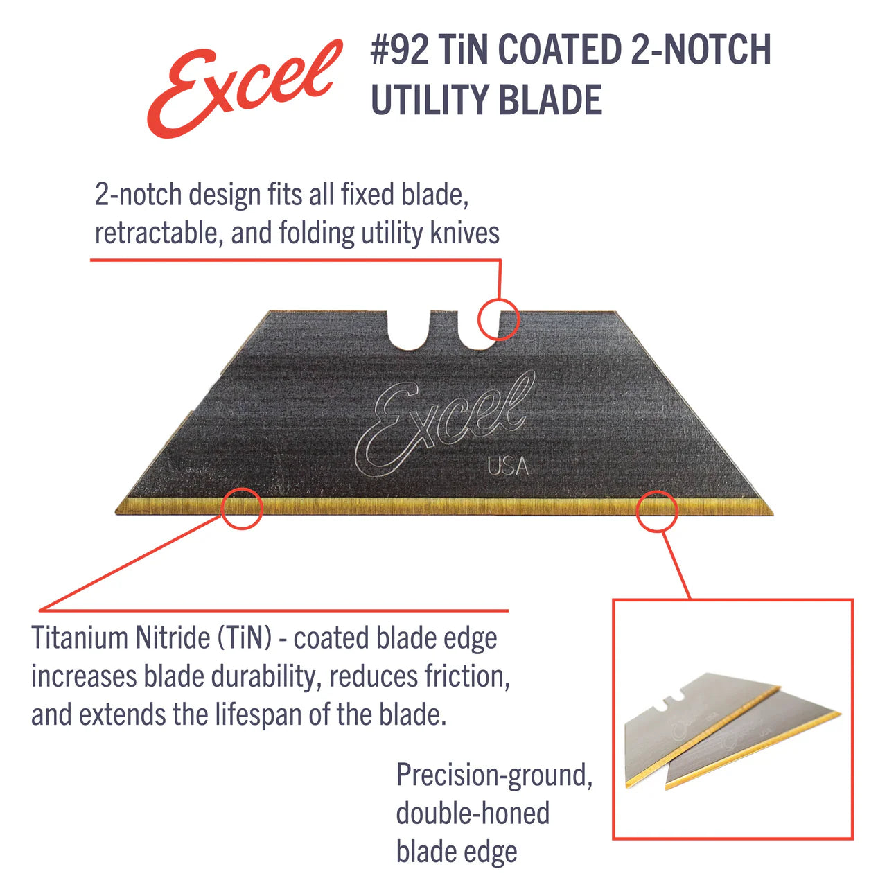 Excel Hobby Tools 20492 No.92 Two Notch Titanium Nitride Coated Utility Blade (5 pcs) – immagine 4