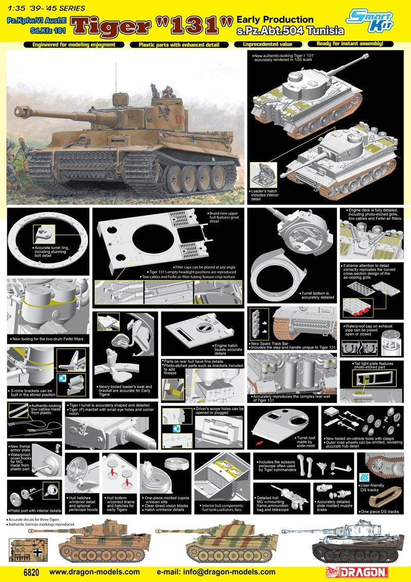 Dragon 6820 Tiger I 131 s.Pz.Abt.504 Tunisia – immagine 5