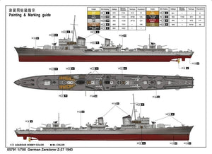 Trumpeter 05791 German Zerstorer Z-37 1943 1/700 – immagine 5