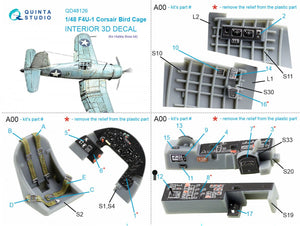 Quinta Studio QD48126 F4U-1 Corsair (Birdcage) 3D-Printed &amp;amp; coloured Interior on decal paper (Hobby Boss) 1/48 – immagine 8