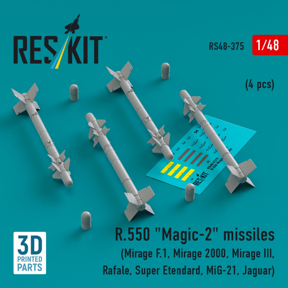 RESKIT RS48-0375 R.550 "Magic-2" missiles (4 pcs) (3D Printed) 1/48