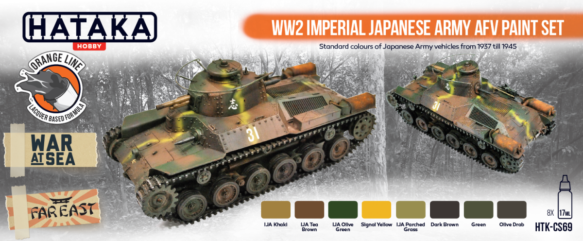 Hataka HTK-CS69 ORANGE LINE – Set de peinture pour véhicules blindés de l&amp;#39;armée impériale japonaise de la Seconde Guerre mondiale (8 x 17 ml) – image 2