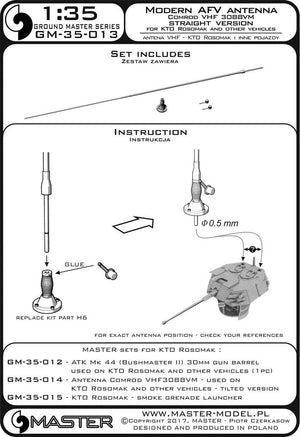 Master GM-35-013 Antena Comrod VHF3088VM - używana na KTO Rosomak i innych pojazdach (1 szt.) - wersja z prostą podstawą 1/35 – imagen 3