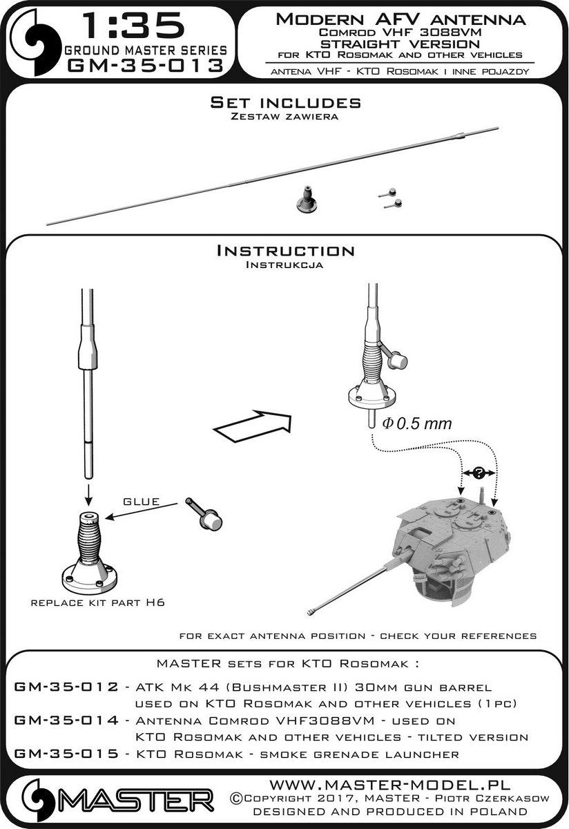 Master GM-35-013 Antena Comrod VHF3088VM - używana na KTO Rosomak i innych pojazdach (1 szt.) - wersja z prostą podstawą 1/35 – imagen 3