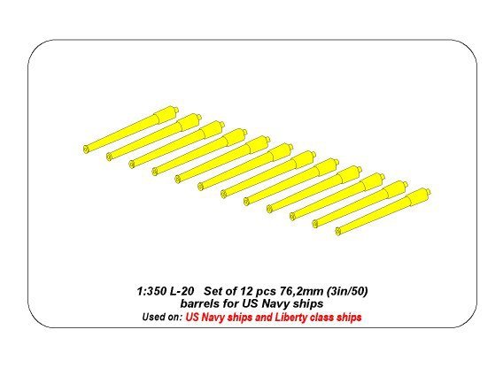 Aber 350L-20 Set of 12 pcs 76,2 mm (3in/50) barrels for US Navy ships 1/350 – immagine 4