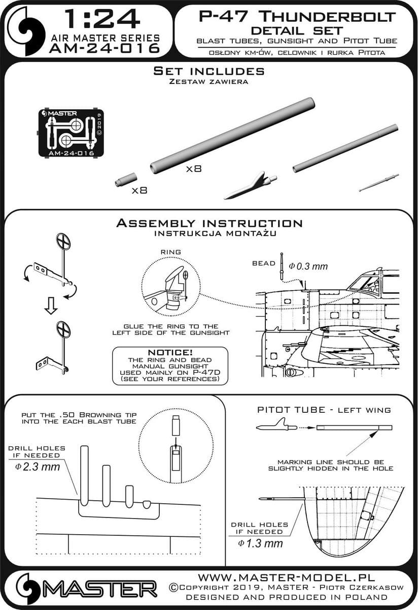 Master AM-24-016 P-47 Thunderbolt - zestaw detali - uzbrojenie, rurka Pitota, celownik 1/24 – zdjęcie 4