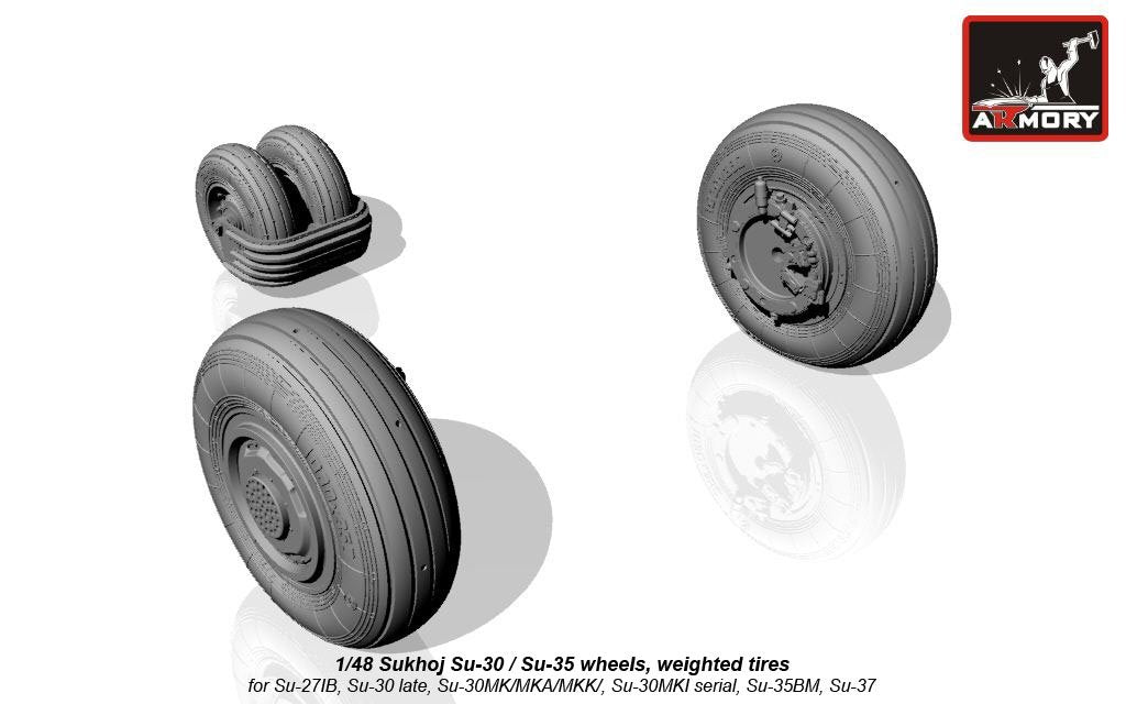 Armory Models AW48024 Sukhoj Su-30 / Su-35 wheels, weighted tires, front mudguard 1/48 – immagine 4