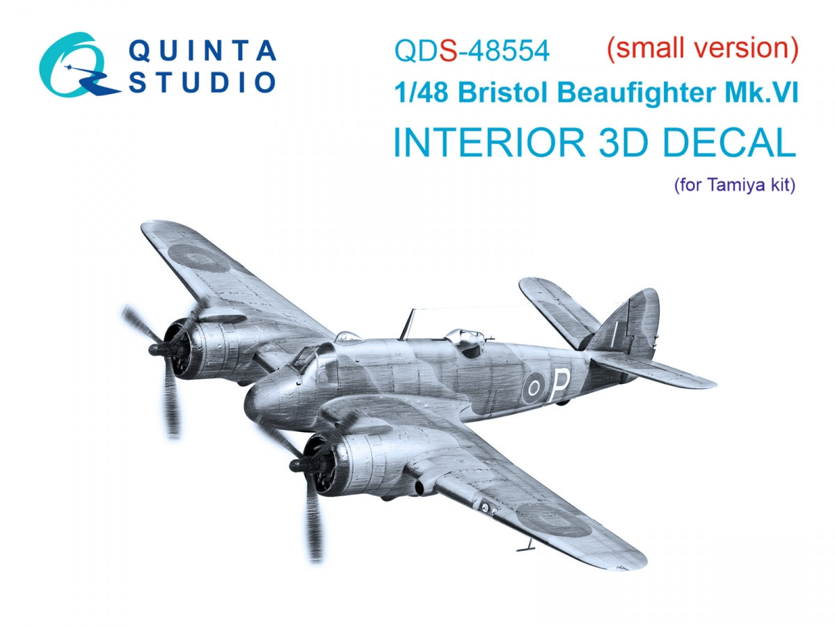 Quinta Studio QDS-48554 Bristol Beaufighter Mk.VI 3D-Printed &amp;amp; coloured Interior on decal paper (Tamiya) (small version) 1/48