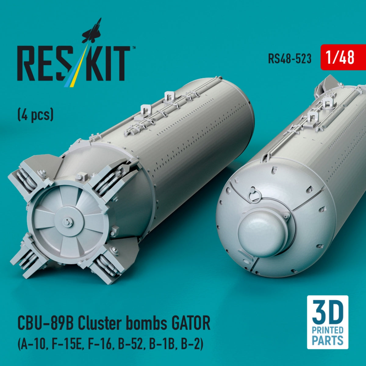 RESKIT RS48-0523 CBU-89B cluster bombs GATOR (4 pcs) (3D Printed) 1/48 – immagine 3