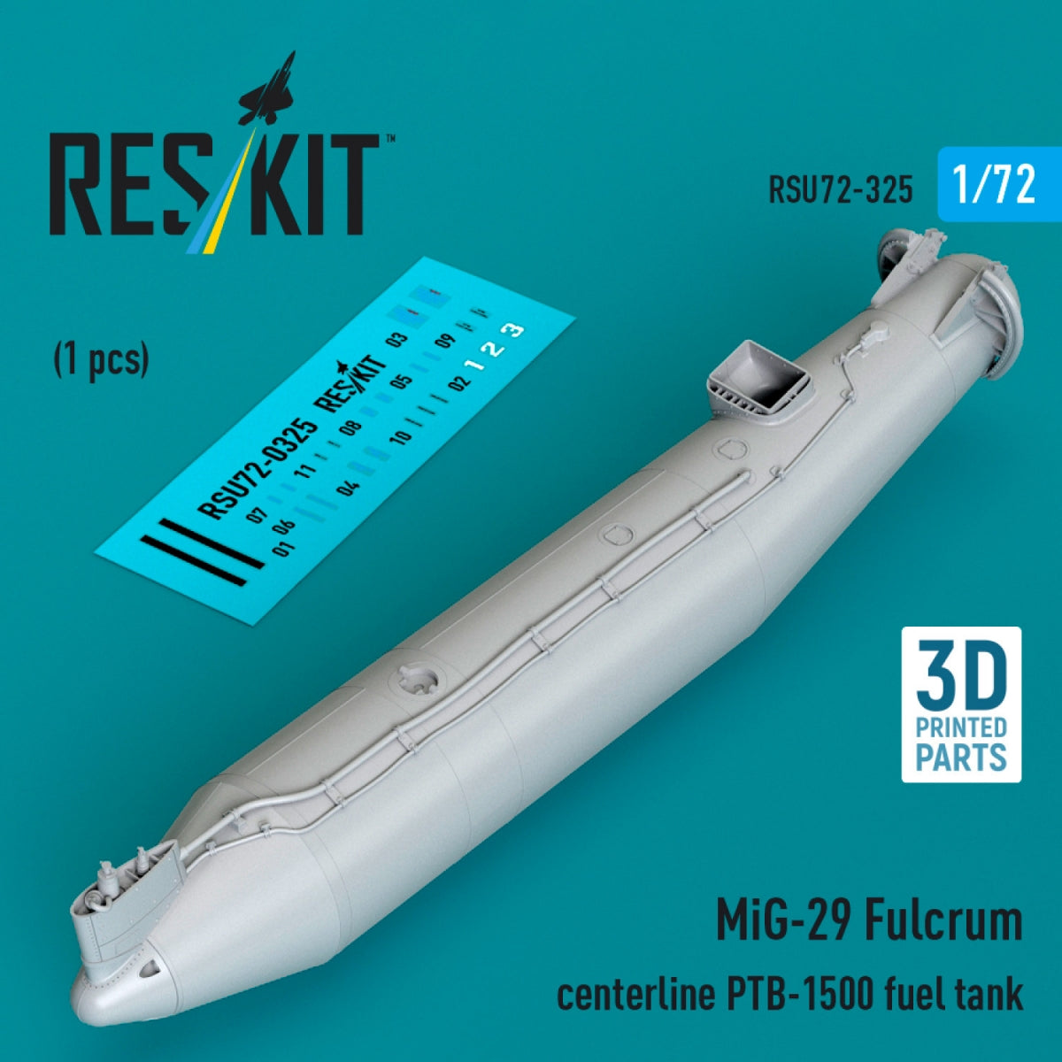 RESKIT RSU72-0325 MiG-29 Fulcrum centerline PTB-1500 fuel tank (1 pcs) (3D Printed) 1/72