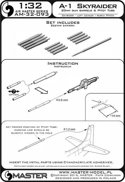 Master AM-32-093 A-1 Skyraider - 20mm cannon barrels and Pitot Tube 1/32 – immagine 4