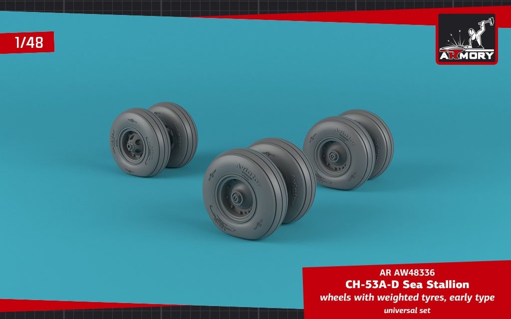 Armory Models AW48336 CH-53 Sea Stallion wheels w/ weighted tires, early 1/48 – immagine 3