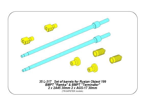 Aber 35L-317 Jeu de canons pour BMPT Object 199 « Ramka » Terminator : 2 x 2A45 mm, 2 x AGS-17 30 mm, échelle 1/35 – image 4