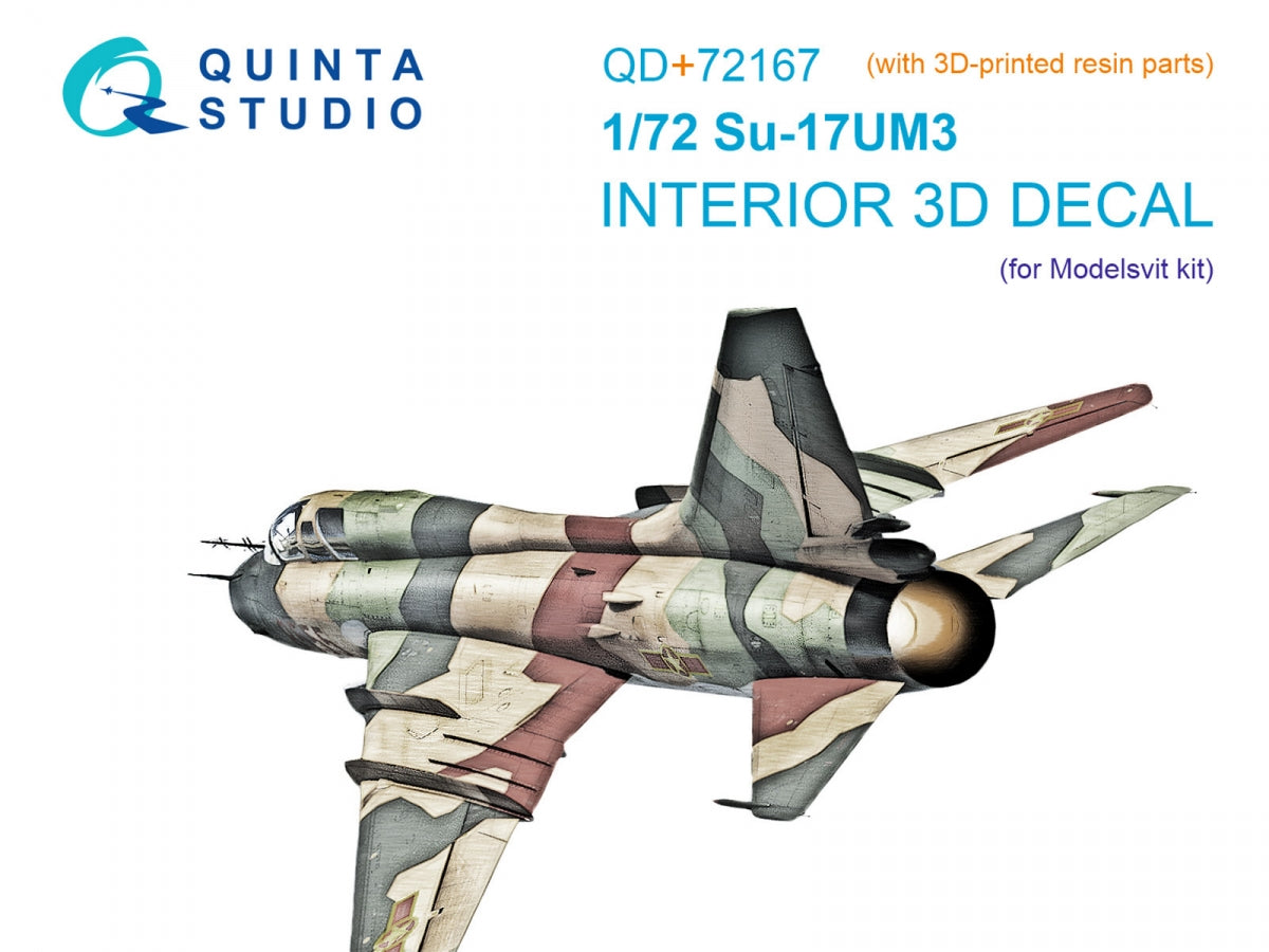 Intérieur imprimé en 3D et coloré sur papier décalcomanie (Modelsvit) pour le Su-17UM3 de Quinta Studio QD+72167 (avec pièce en résine imprimée en 3D) à l&amp;#39;échelle 1/72