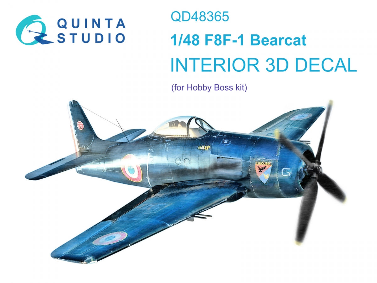 Quinta Studio QD48365 F8F-1 Bearcat 3D-Printed &amp;amp; coloured Interior on decal paper (Hobby Boss) 1/48