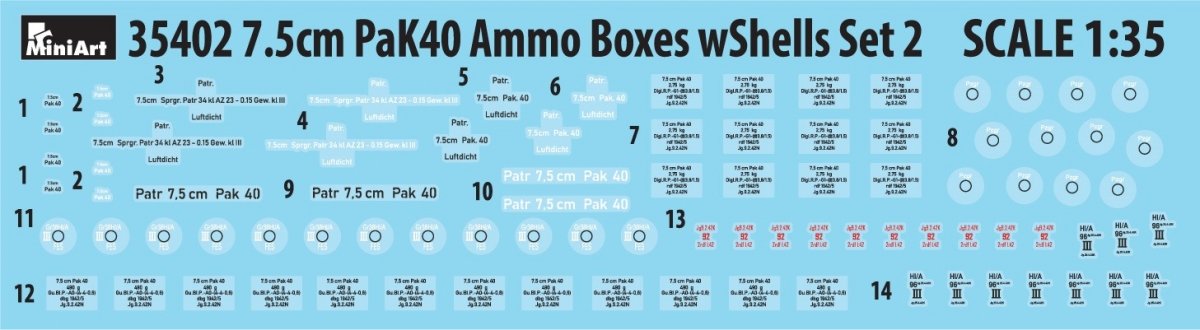 MiniArt 35402 7.5cm PaK40 AMMO BOXES WITH SHELLS SET 2 1/35 – imagen 2
