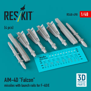 RESKIT RS48-0490 AIM-4D &amp;quot;Falcon&amp;quot; missiles with launch rails for F-4D/E (4 pcs) (3D Printed) 1/48