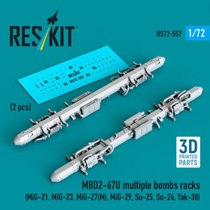 RESKIT RS72-0557 MBD2-67U multiple bombs racks (2 pcs) (MiG-21, MiG-23, MiG-27(М), MiG-29, Su-25, Su-24, Yak-38) (3D Printed) 1/72