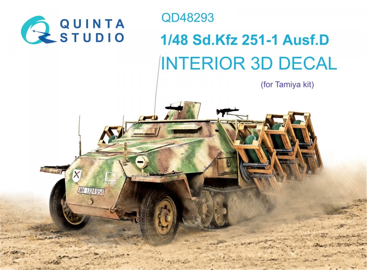Quinta Studio QD48293 Sd.Kfz 251/1 Ausf.D 3D-Printed &amp;amp; colored Interior on decal paper (Tamiya) 1/48