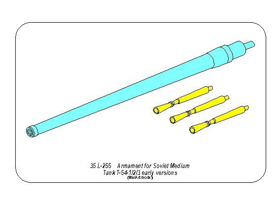 Armement Aber 35L-254 pour char moyen soviétique T-54-1 : 1 canon D-10T de 100 mm, 3 mitrailleuses SGMT de 7,62 mm
