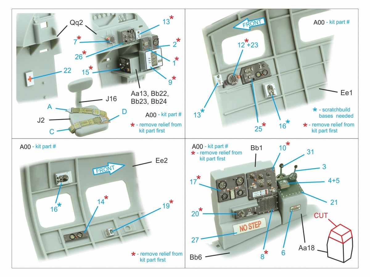 Quinta Studio QD32236 Boeing B-17E/F Navigator, bombardier, waist and tail gunners compartments. 3D-Printed coloured Interior (HK models) 1/32 – immagine 11