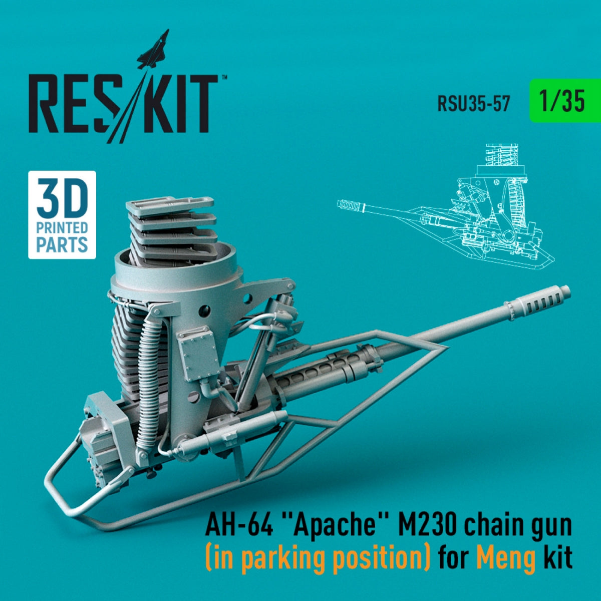 RESKIT RSU35-0057 AH-64 "APACHE" M230 CHAIN ​​GUN (IN PARKING POSITION) FOR MENG KIT (3D PRINTED) 1/35