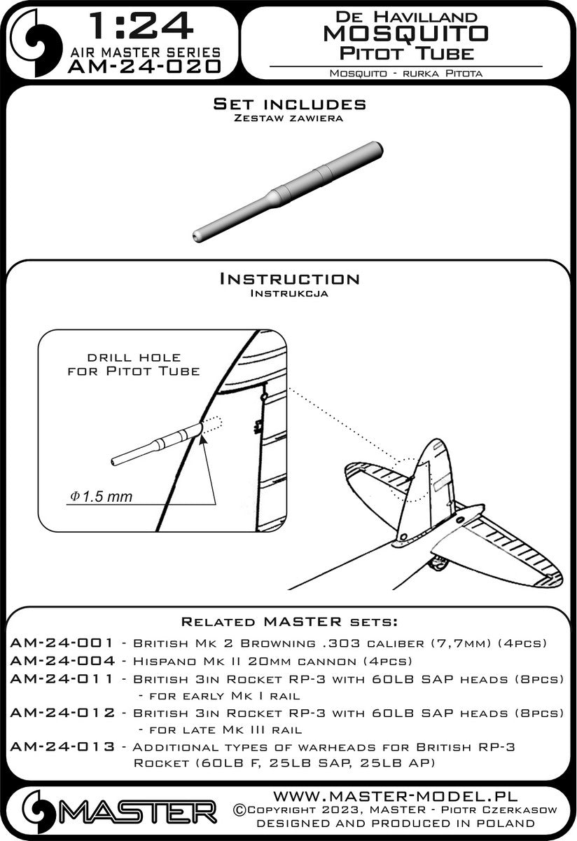 Master AM-24-020 De Havilland Mosquito - Rurka Pitota 1/24 – Bild 3