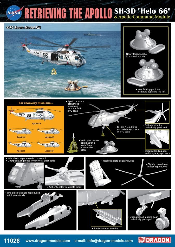 Dragon 11026 Apollo Recovery SH-3D &amp;quot;Helo 66&amp;quot; &amp;amp; Apollo Command Module 1/72 – immagine 2
