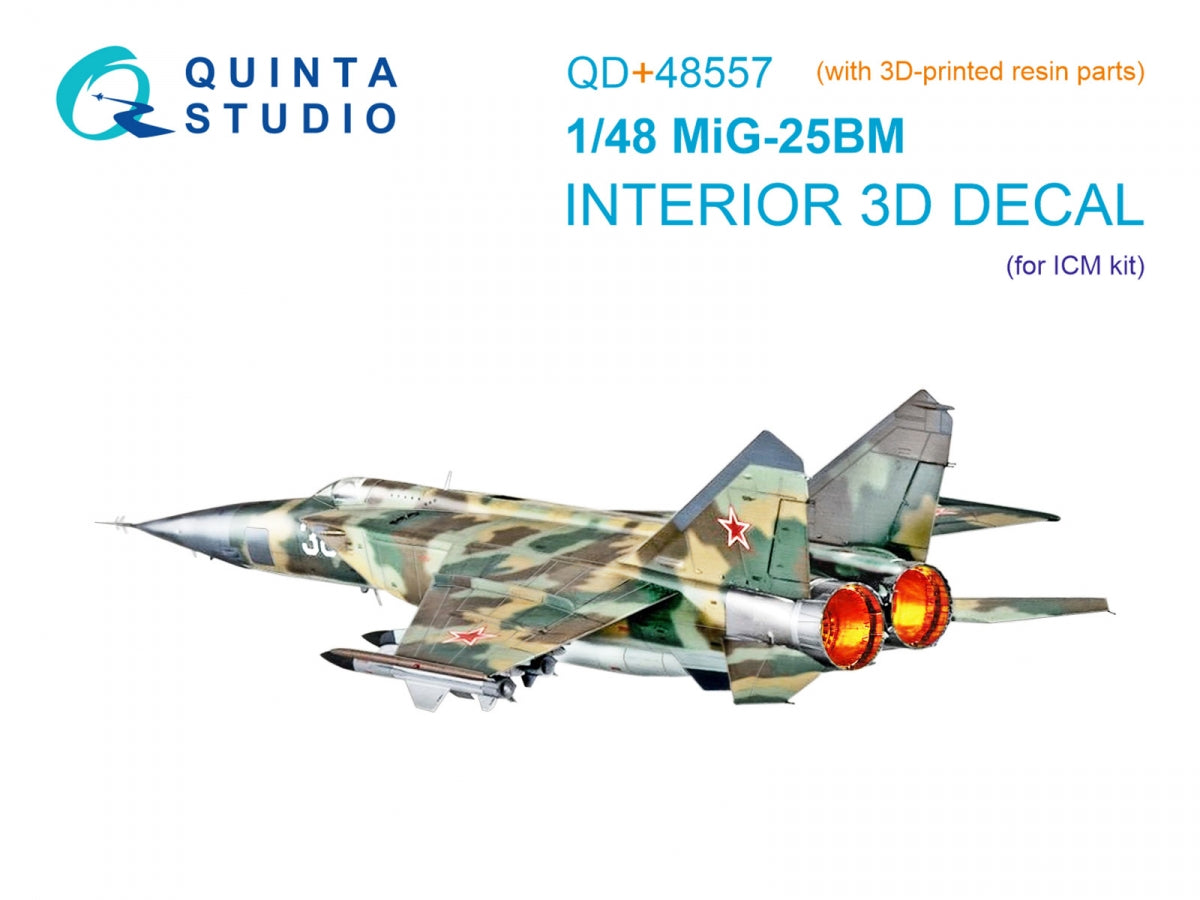 Quinta Studio QD+48557 MiG-25BM 3D-Printed &amp;amp; coloured Interior on decal paper (ICM) (with 3D-printed resin parts) 1/48