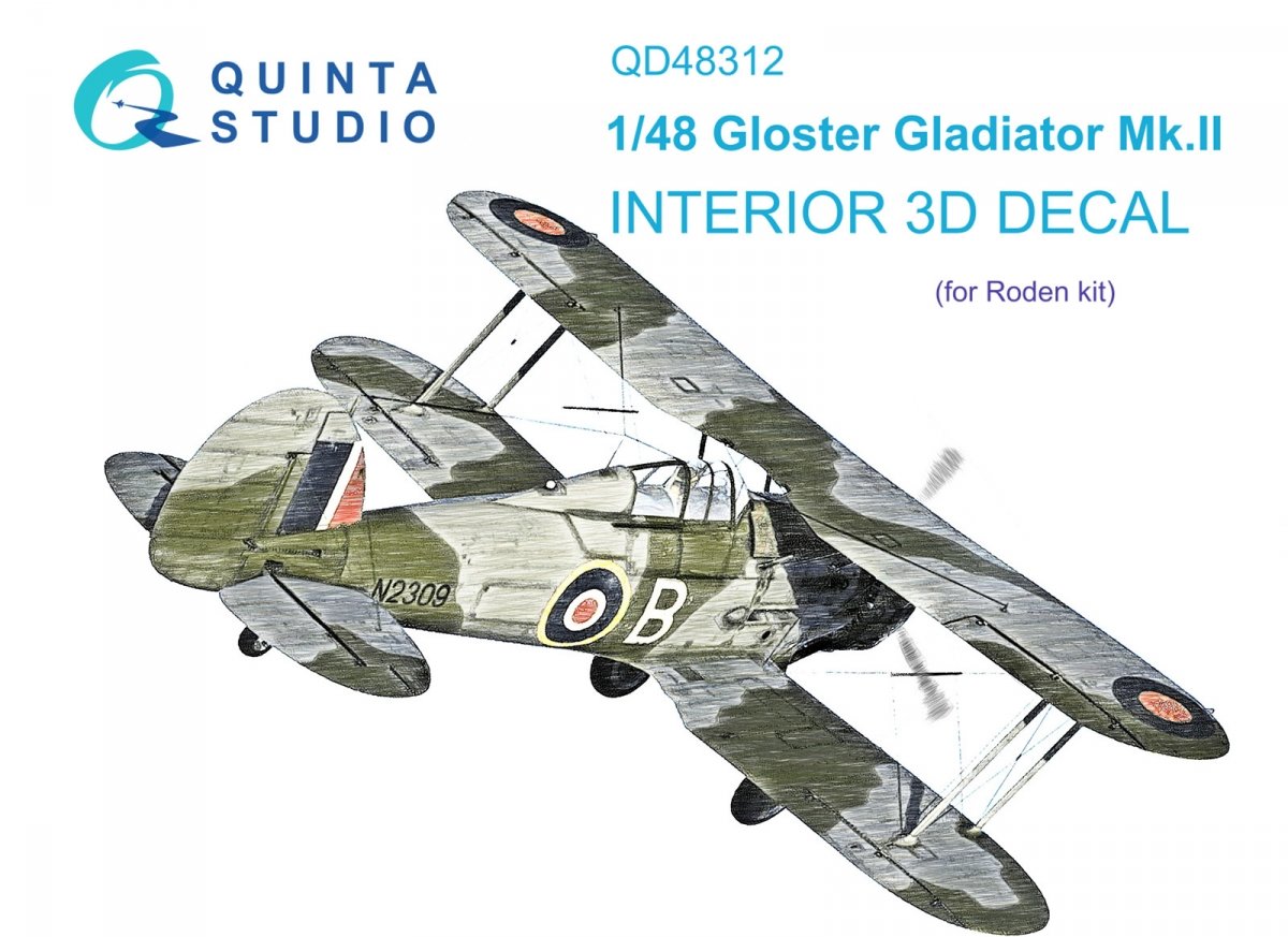 Intérieur imprimé en 3D et coloré sur papier décalcomanie (Roden) pour Gloster Gladiator MKII (Quinta Studio QD48312) à l'échelle 1/48