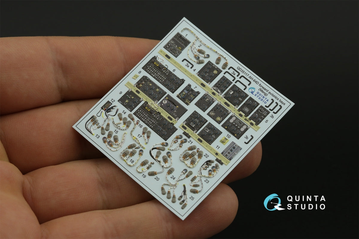 Quinta Studio QD35117 AH-64D Extended forward avionics bays 3D-Printed &amp;amp; coloured Interior on decal paper (Meng) 1/35 – Bild 3