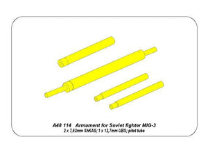 Armement Aber A48114 pour chasseur soviétique MIG-3 : 2 mitrailleuses 7,62 ShKAS ; 1 mitrailleuse UBS de 12,7 mm ; tube de Pitot (1/48) – image 10
