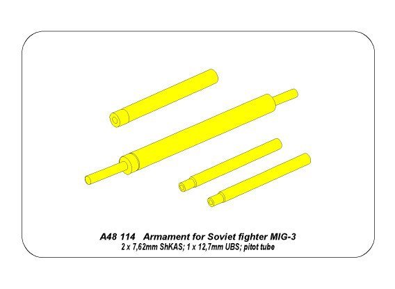 Armement Aber A48114 pour chasseur soviétique MIG-3 : 2 mitrailleuses 7,62 ShKAS ; 1 mitrailleuse UBS de 12,7 mm ; tube de Pitot (1/48) – image 10