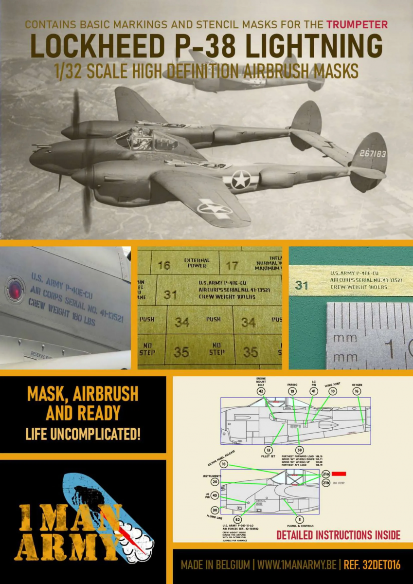 Maquette 1 Man Army 32DET016 P-38L LIGHTNING (pour Trumpeter) 1/32 