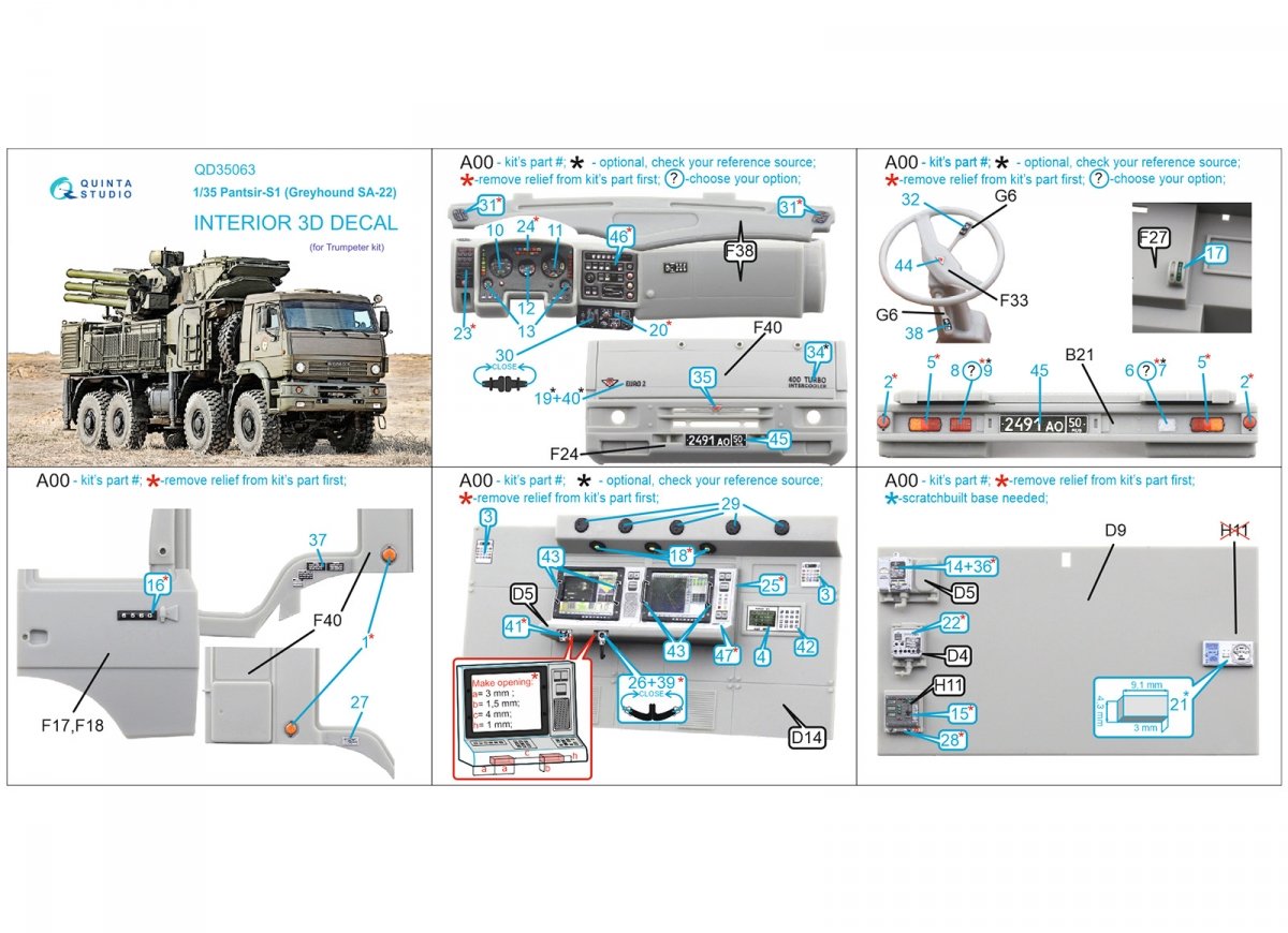 Quinta Studio QD35063 Pantsir-S1 (SA-22 Greyhound) 3D-Printed &amp;amp; coloured Interior on decal paper (Trumpeter) 1/35 – Bild 7