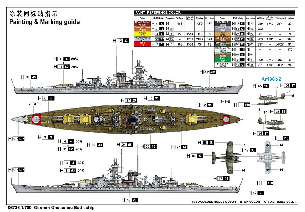 Trumpeter 06736 German Gneisenau Battleship 1/700 – immagine 3