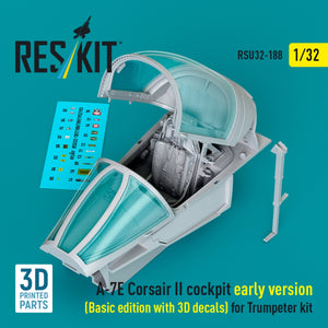 RESKIT RSU32-0188 A-7E Corsair II early cockpit (Basic edition with 3D decals) for Trumpeter kit (3D Printed) 1/32