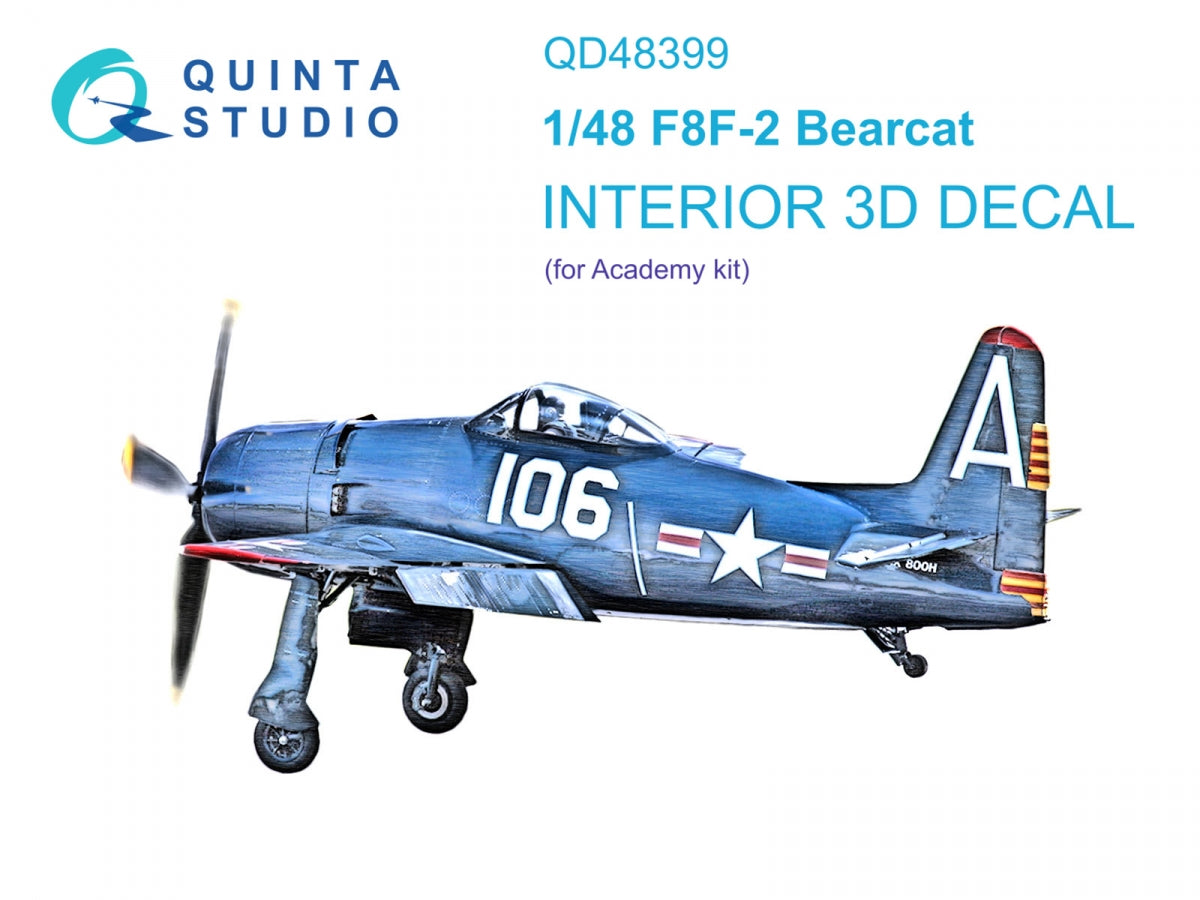 Quinta Studio QD48399 F8F-2 Bearcat 3D-Printed &amp;amp; coloured Interior on decal paper (Academy) 1/48