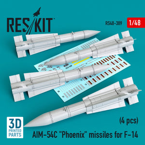 RESKIT RS48-0389 AIM-54C &amp;quot;PHOENIX&amp;quot; MISSILES FOR F-14 (4PCS) 1/48