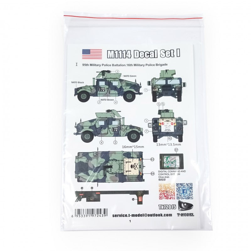 T-Model TK72015 M1114 HMMWV - Decal Set No.1 1/72 – imagen 5
