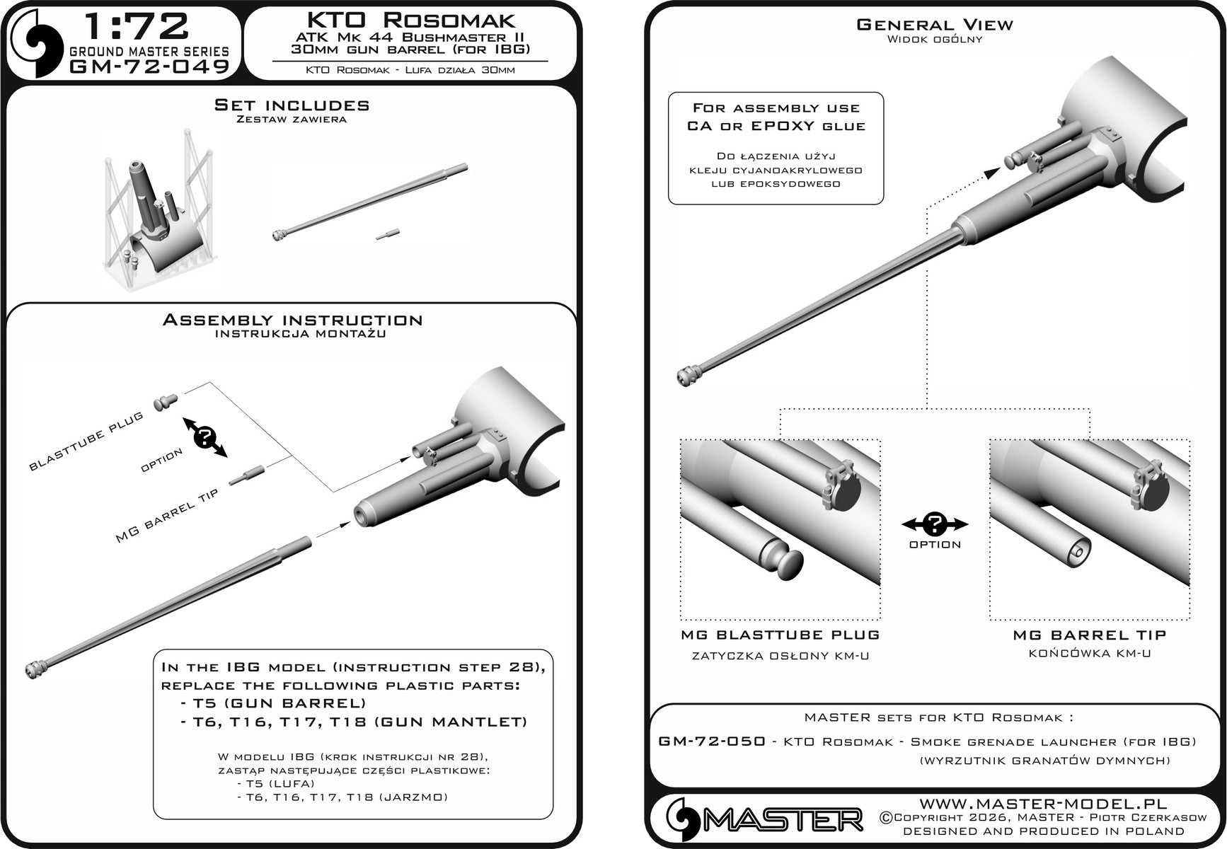 Master GM-72-049 KTO Rosomak - lufa działa 30mm ATK Mk 44 (Bushmaster II) wraz z żywicznym jarzmem (do modelu IBG) 1/72 – immagine 4
