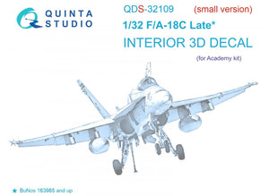 Quinta Studio QDS-32109 F/A-18C Late 3D-Printed &amp;amp; coloured Interior on decal paper (Academy) (Small version) 1/32