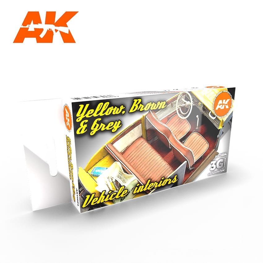 AK Interactive AK11684 3G YELLOW, BROWN &amp;amp; GREY VEHICLE INTERIORS 6x17 ml