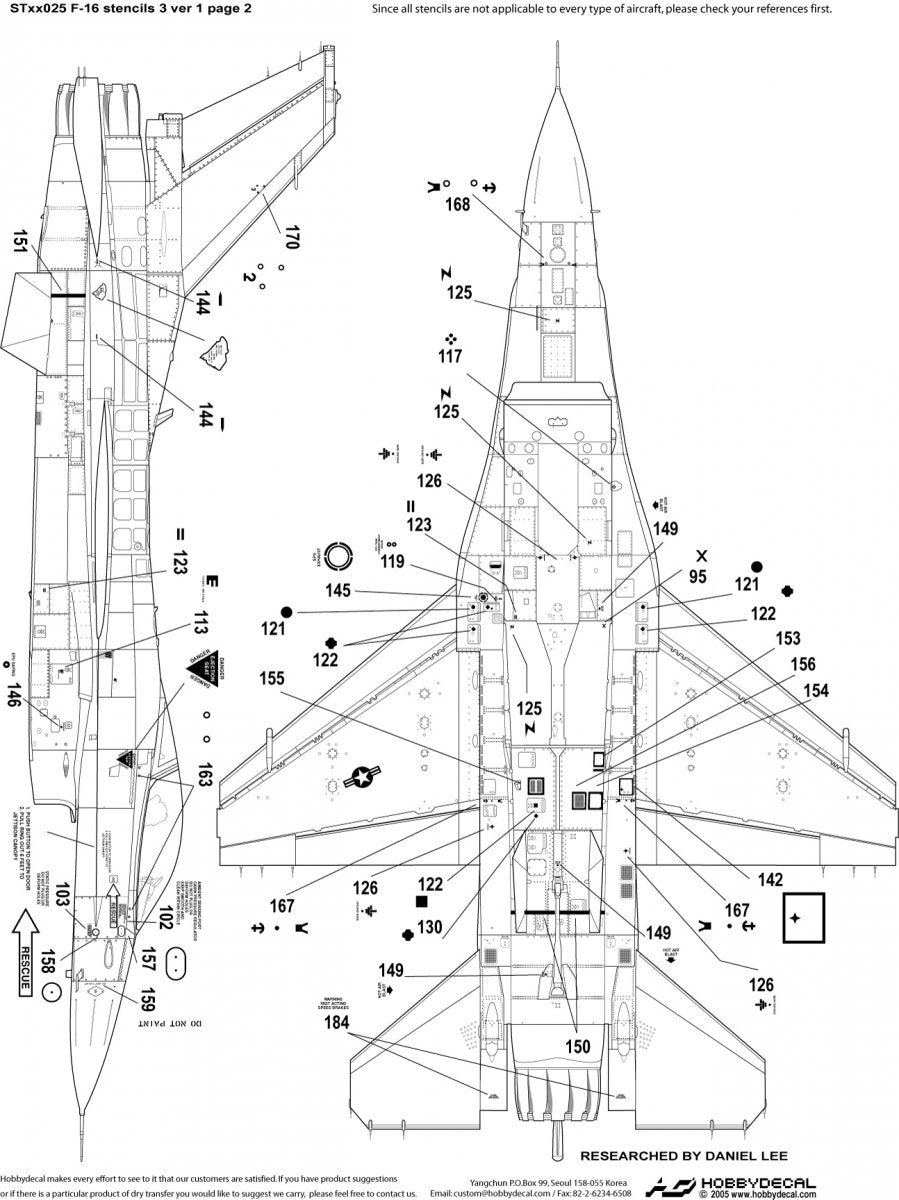 HobbyDecal ST32025V1 F-16 Stencils 3 ver 1 1/32 for Academy kit – immagine 4